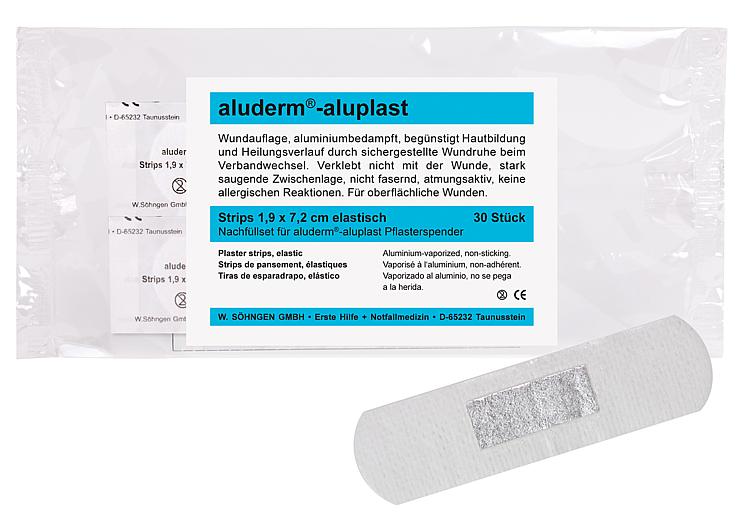 aluderm-aluplast Strip 1,9x7,2 cm elastisch 1 VPE = 30 Stück für Pflasterspender