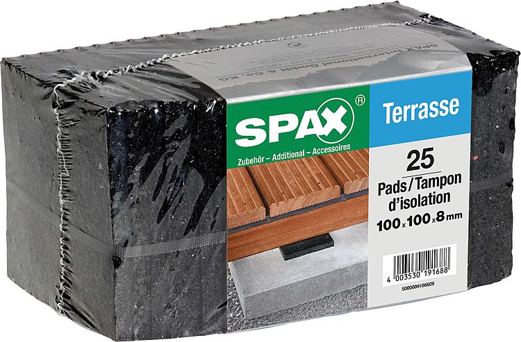 Terrassenpads SPAX zum Schutz der Holzunterkonstruktion Maße: 100x100x8mm, 1 Bün