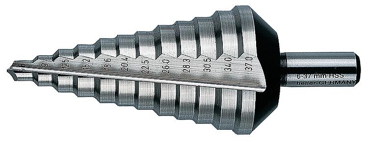 Stufenbohrer HELLER HSS 4 - 12 mm mit Zylinderschaft